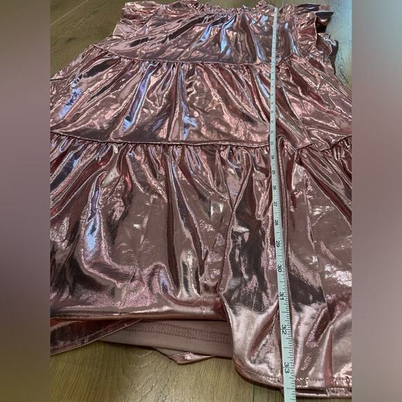 NWT JODIFL Boutique Pink Blush Rose Gold Shiny Metallic Ruffle Tiered Dress- M - Picture 7 of 7